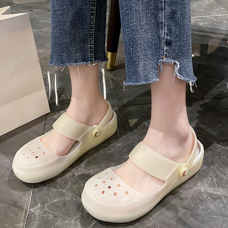 Mary Jane Shoes para mujer 2025 nuevo estilo suela gruesa suela blanda ropa exterior de verano gelatina de hadas transparente sandalias Baotou de verano