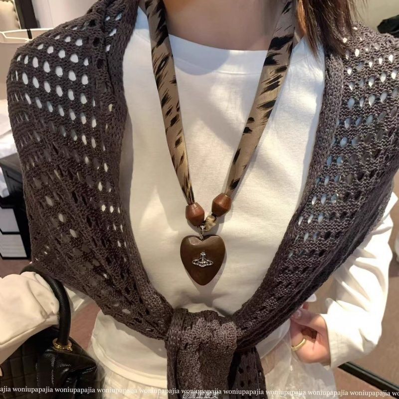 美拉德色系~复古豹纹丝巾项链女小众设计感毛衣链挂脖丝巾配饰|undefined