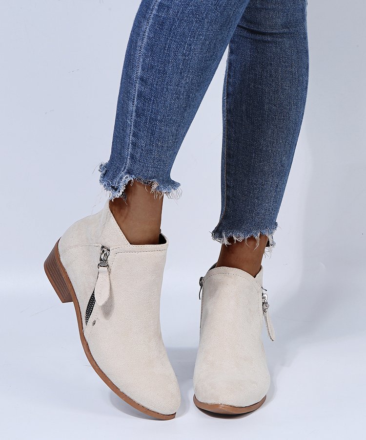 Women's Mid Heel Ankle Boots With Side Zipper Pointed Toe_voghion.com