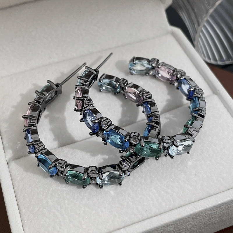 Fashion Round Copper Inlay Zircon Earrings 1 Pair