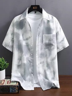 Tie-Dye Short-Sleeved Shirt for Men Summer 2025 New Ice Silk Beach Half-Sleeved Shirt for Men Gradient Color Thin Jacket