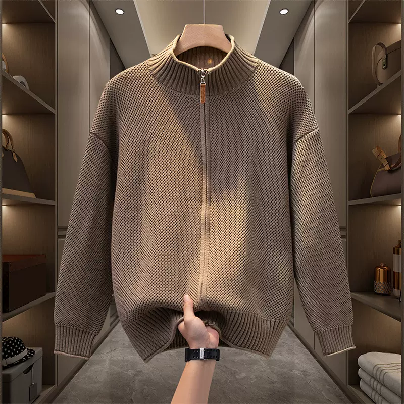 2025年针织衫开衫男士秋季韩版拉链毛衣外套男款立领纯色线衣夹克
