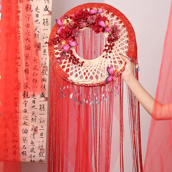 Red Long Tassel Bamboo Hat Ancient Style Hair Accessory Fairy-Like Show Prop Hanfu Headwear for Women