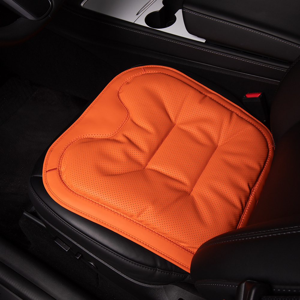 Ventilated Seat Cover Cushion, Universal Seat cushion, seat cover - hermes-orange-nappa-leatheranti-slip-breathable-front-seat