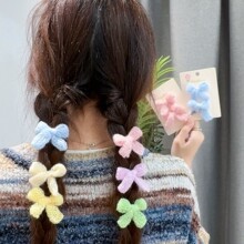 甜妹彩色毛绒蝴蝶结发夹女侧边夹毛线发卡编织夹子头饰多巴胺发饰