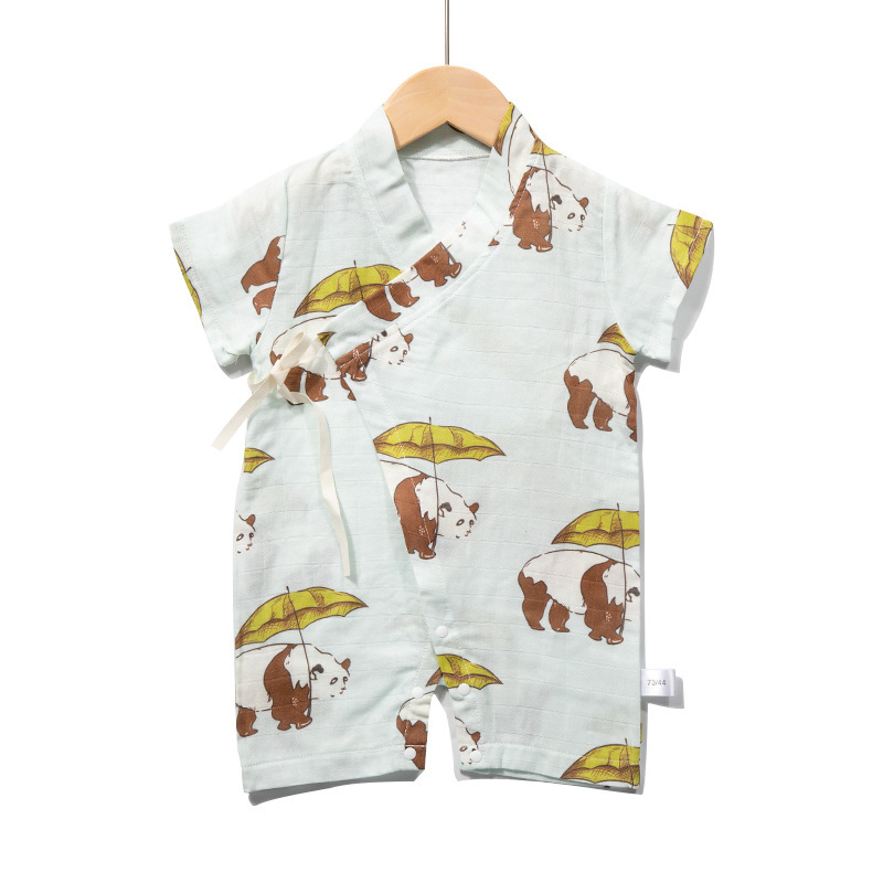 Ropa de gatear para bebés y niños, kimono de manga corta para bebés de verano, mameluco con impresión de tela de hilo de algodón de bambú suave y transpirable, una clase
