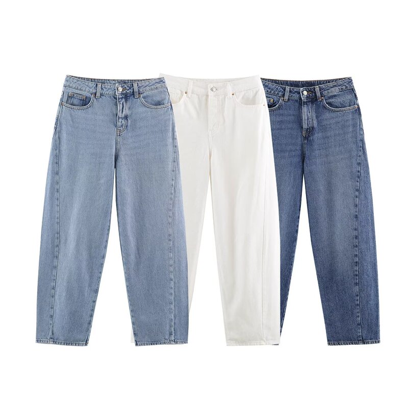 MYST&ZA autumn new women's versatile high-waisted barrel-shaped casual jeans with stitching design 4083235
