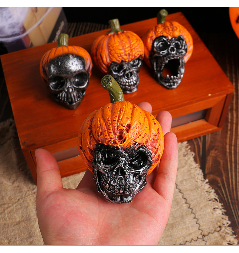 Halloween Resin Skull Figurine - Festival Decoration, Haunted House Prop, Pumpkin Hat Skull Decorative Craft_voghion.com