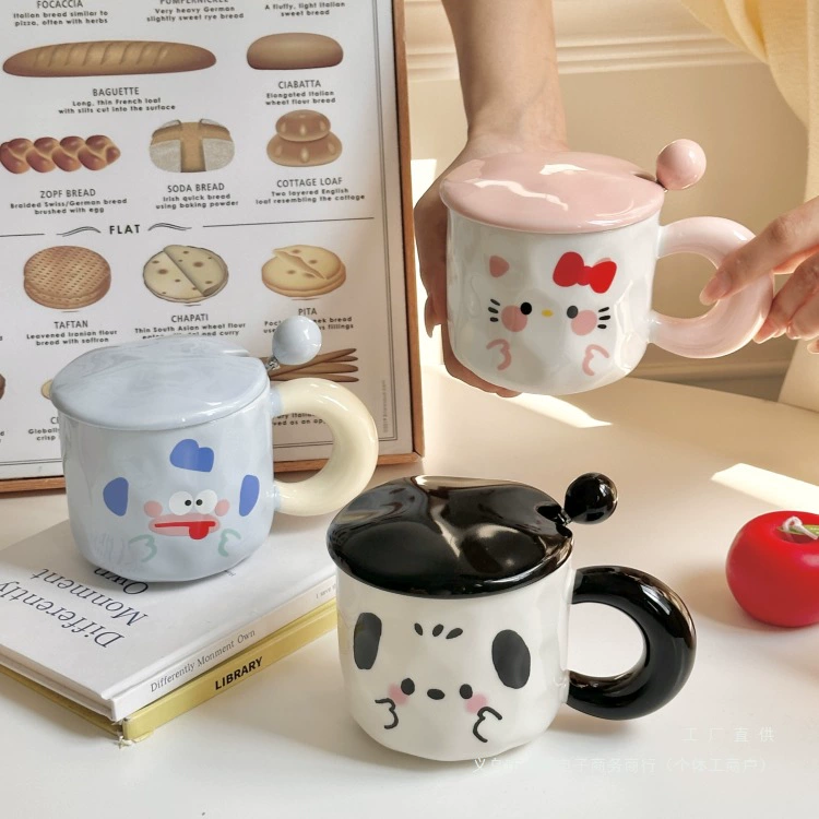 Керамическая кружка с крышкой, ложка, кружка высокой ценности, сувенир для женщин дома, милая пара кофе на завтрак