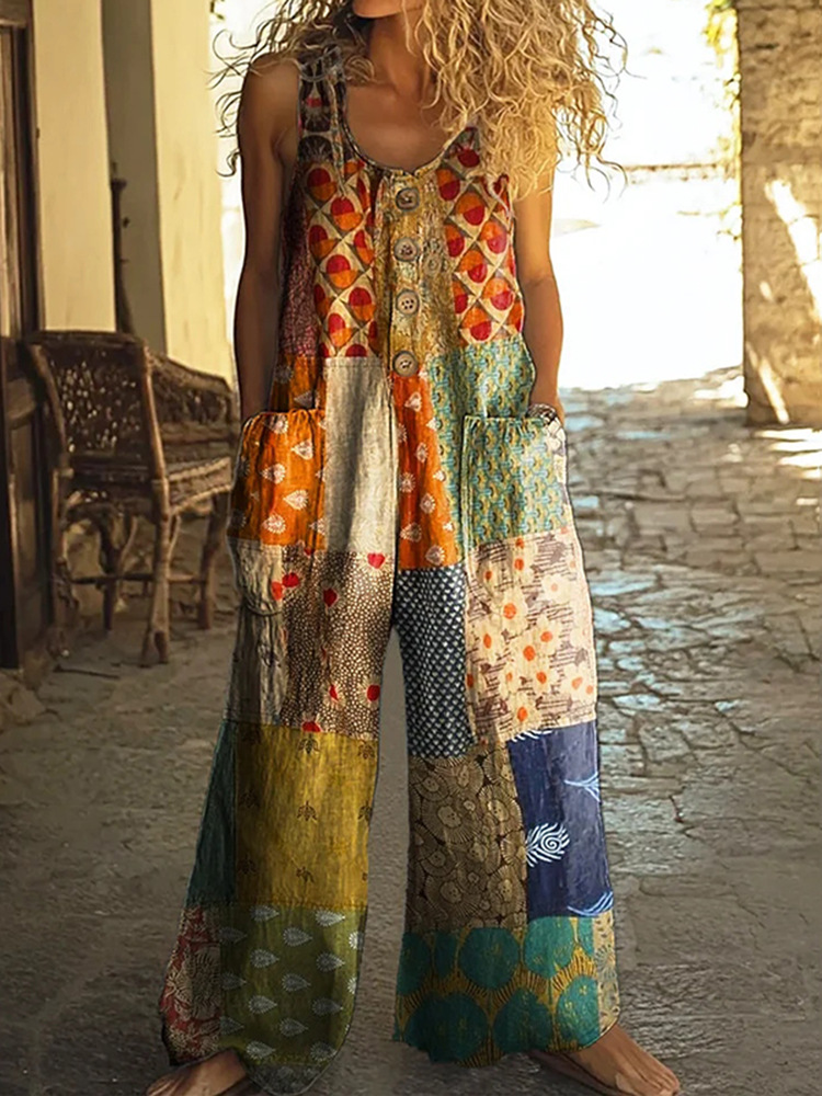 Amazon Europe and the United States cross-border 3D digital printing ladies vest with pocket fashion floral jumpsuit