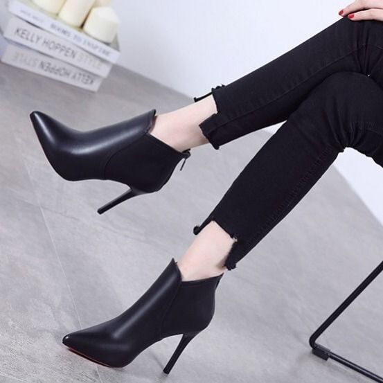 Women's Boots Winter 2025 New High-Heeled Stiletto Women's Boots Pointed Toe Short Boots Rear Zipper Comfortable Boots Women's Shoes Fleece-Lined