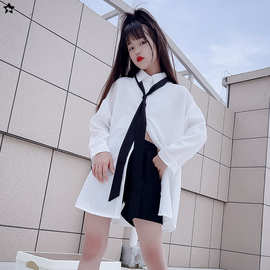 女童衬衫白色洋气夏装网红炸街舞蹈表演T台走秀潮服儿童夏季套装