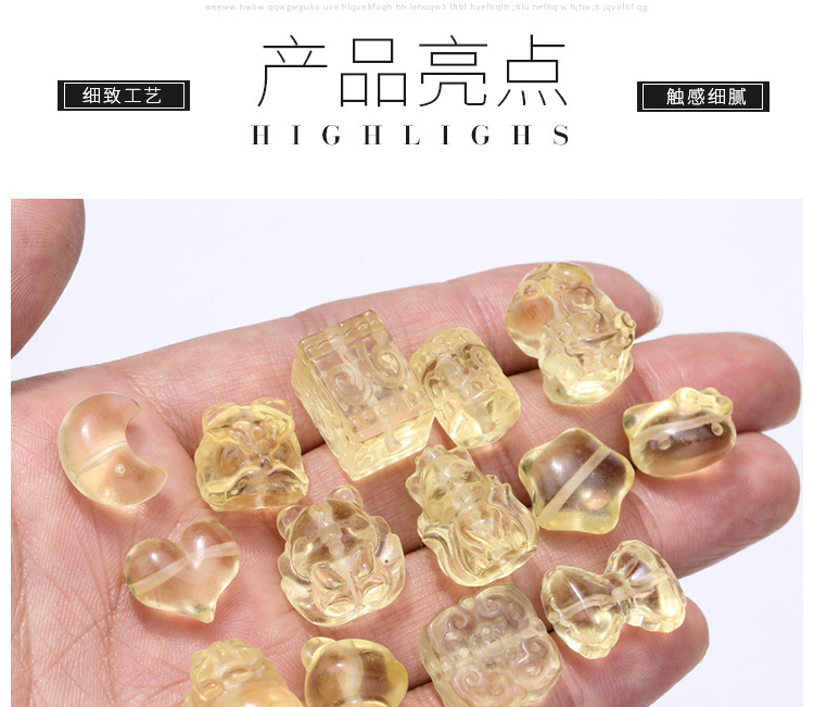 Piezoelectric Citrine Moon Heart Beads Cow Nostril Crystal Carving DIY Jewelry Bracelet with Loose Beads Wholesale