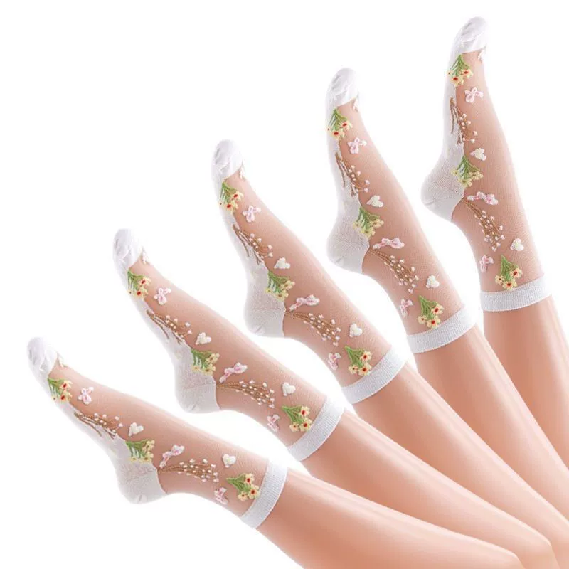 Женские носки из ледяного шелка, летние дышащие тонкие кристальные носки с дезодорантом, носки с принтом, непроливаемые, дышащие и освежающие женские носки