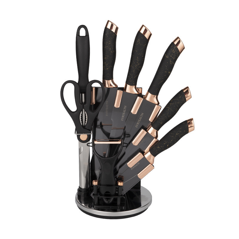 asiento giratorio de acero inoxidable con asiento de cuchillo de mármol mango conjunto de cuchillo conjunto de herramientas de cocina conjunto de nueve piezas doble cabeza galvanizada