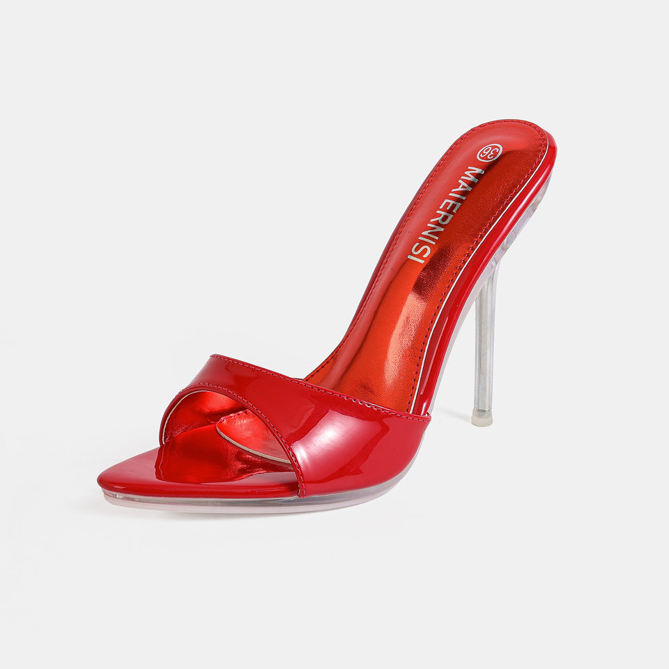Sandal nữ quai ngang mũi nhọn hở mũi gót nhọn mảnh phong cách thường ngày — Màu be, Màu bạc, Màu trắng, Màu tím chi tiết 4