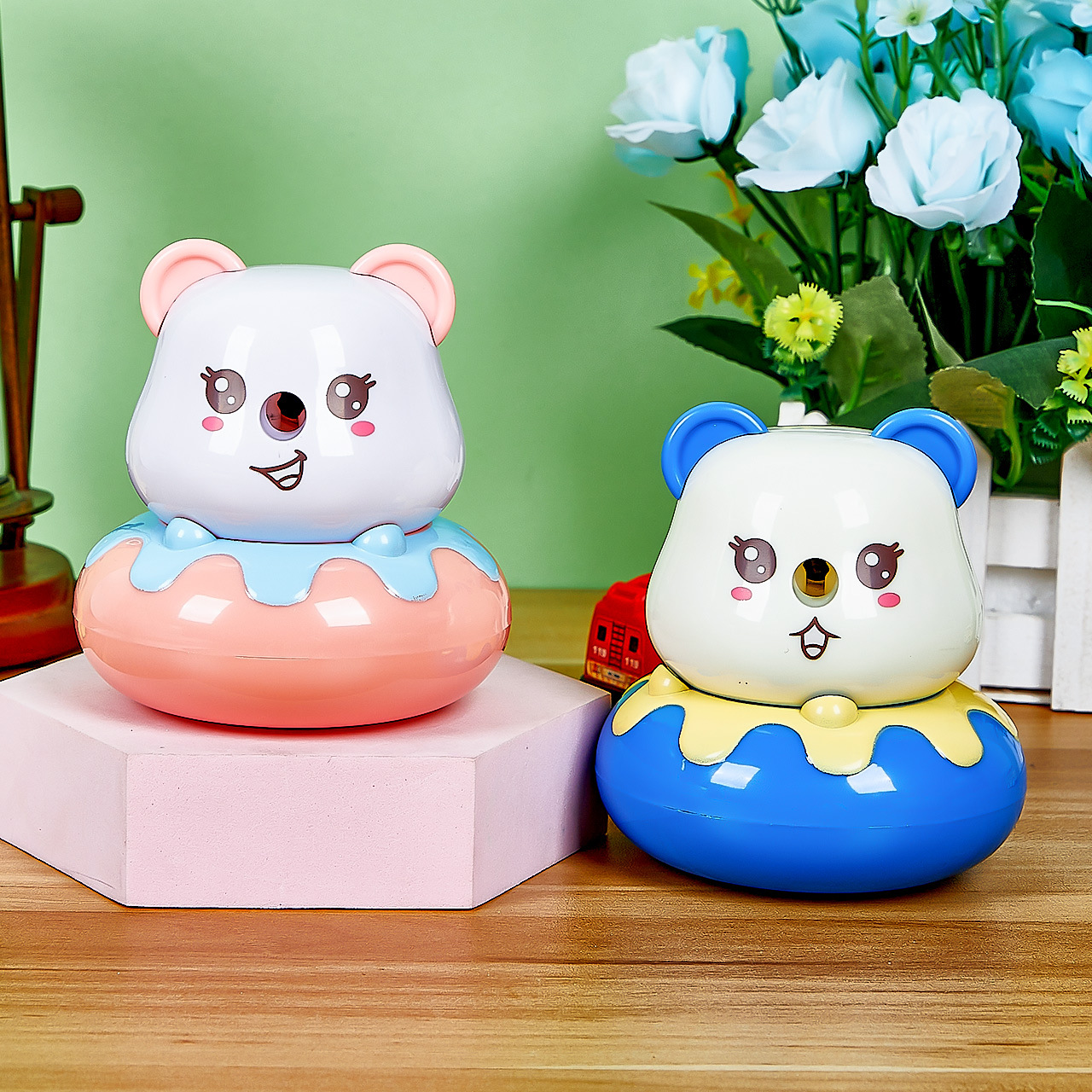 7827 oso donut lápiz sacapuntas automático pluma sacapuntas lindo animal forma gran capacidad rollo pluma