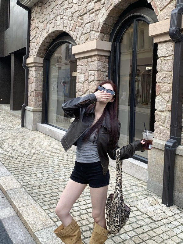 2025新款女装复古韩版短款长袖显瘦皮衣短外套秋季外搭气质上衣潮|undefined