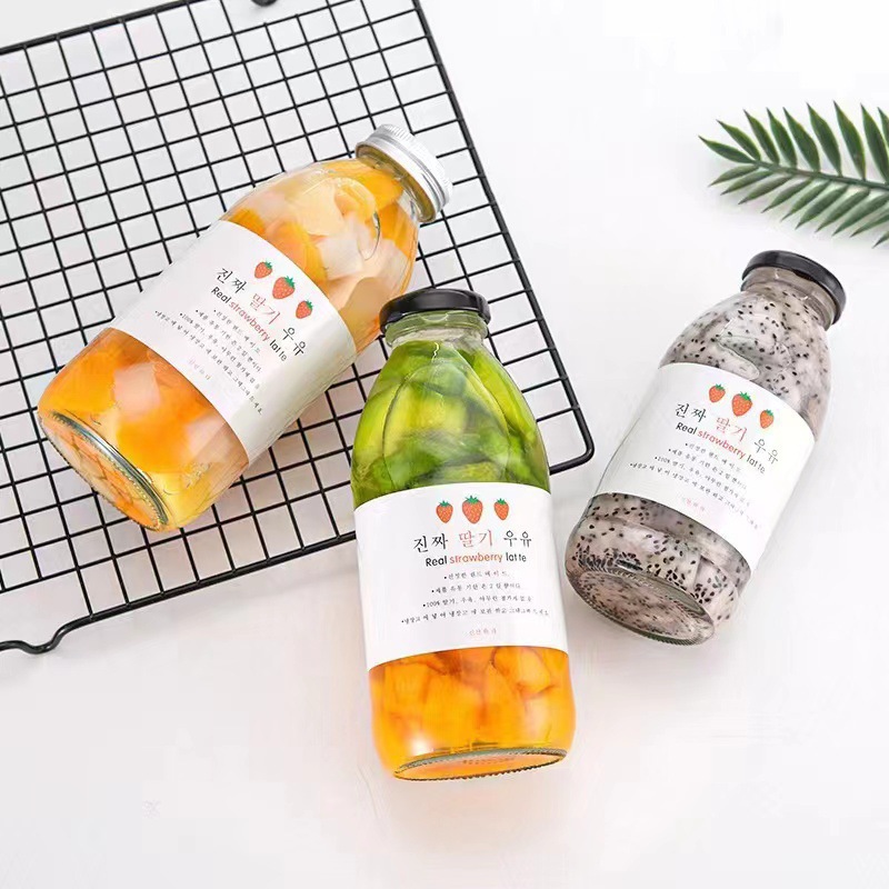 现货网红饮料瓶牛乳瓶 300ml透明玻璃奶瓶350ml咖啡瓶500ml泡茶瓶