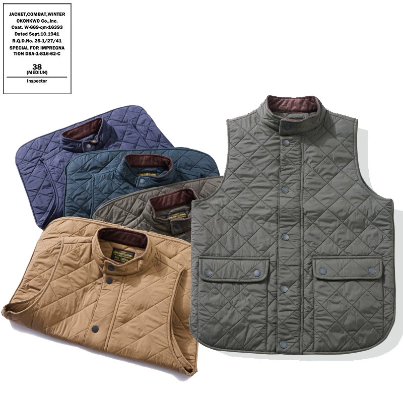OKONKWO Толстый стеганый жилет из вельвета Dom в стиле Бекхэм с хлопковой подкладкой, стеганый жилет с воротником-стойкой для улицы.