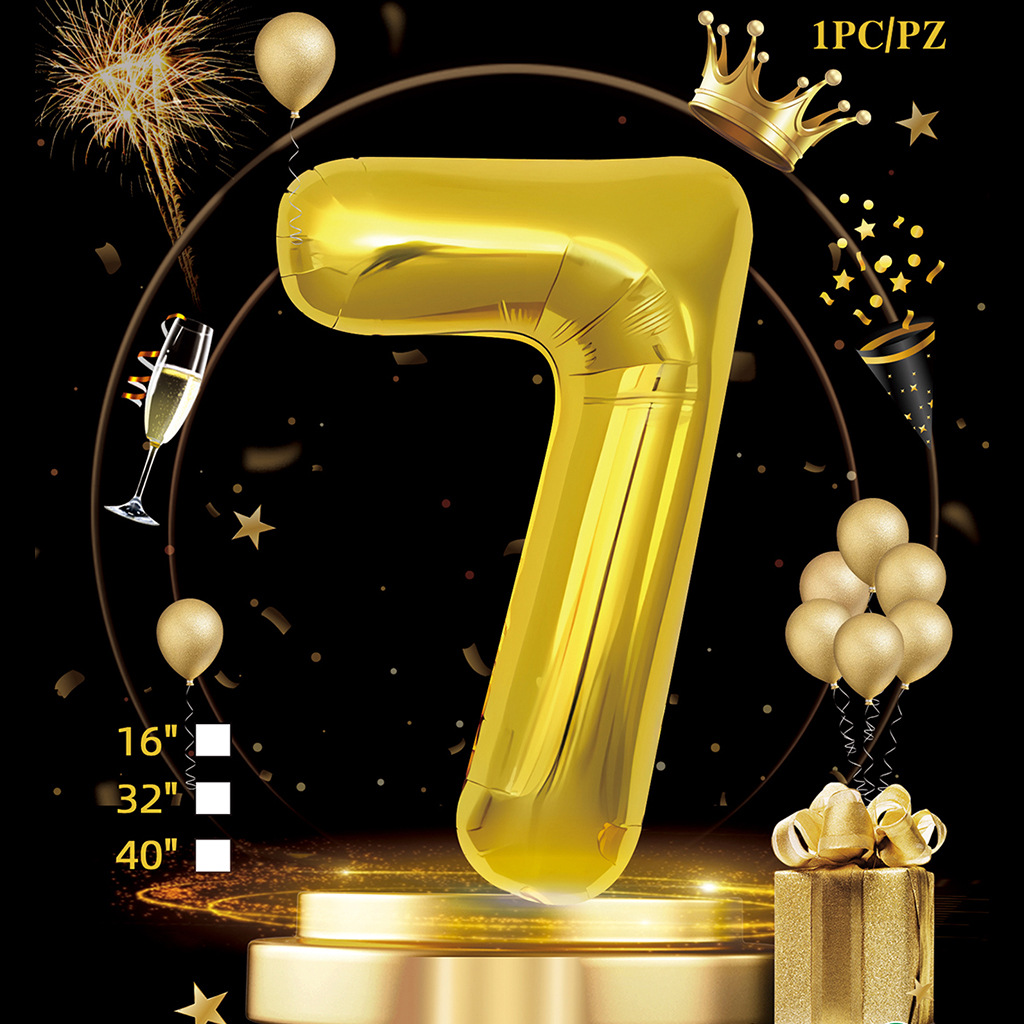 Empaquetado de tarjeta de papel independiente digital de cumpleaños dorado de 32 pulgadas Versión estadounidense Decoración de fiesta Película de aluminio Papel de aluminio Decoración de escena de globo
