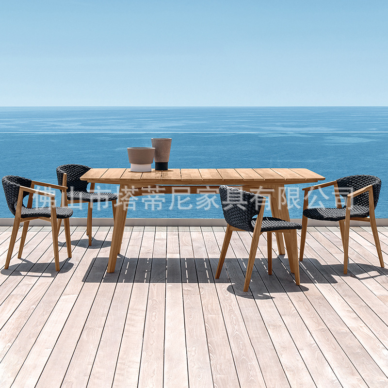 Mesas y sillas de teca para exteriores, muebles de ratán de madera maciza para terraza de jardín, conjunto de mesa y sillas para patio de villa o balcón.