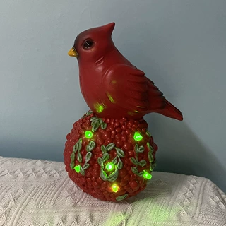 树脂摆件定制红色小鸟树脂工艺品摆件桌面太阳能跨境爆款家居用品
