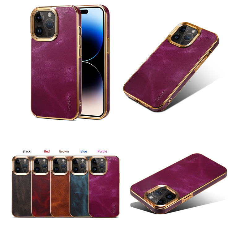 Funda Denior de cuero genuino para Apple 16, funda protectora para 15Plus, funda de piel de vaca galvanizada para iPhone 14 Pro. image 7