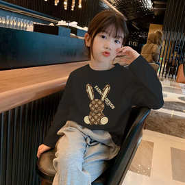H2130#2025新款纯棉女童夏装短袖t恤洋气女大童体恤儿童夏季上衣
