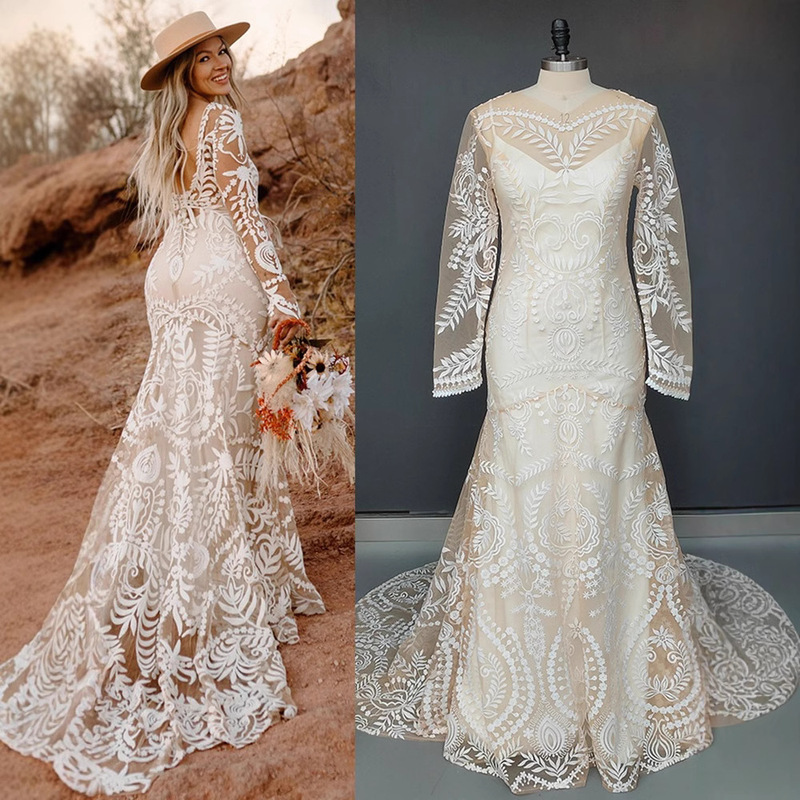 Cross-border foreign trade hot-selling cotton lace two-piece wedding dress location wedding dress elegant slim ethnic style