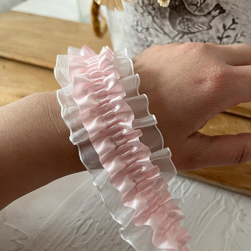 Xiaoxiangfeng double-layer pink elastic lace clothes lace accessories decoration handmade diy material fungus elastic band
