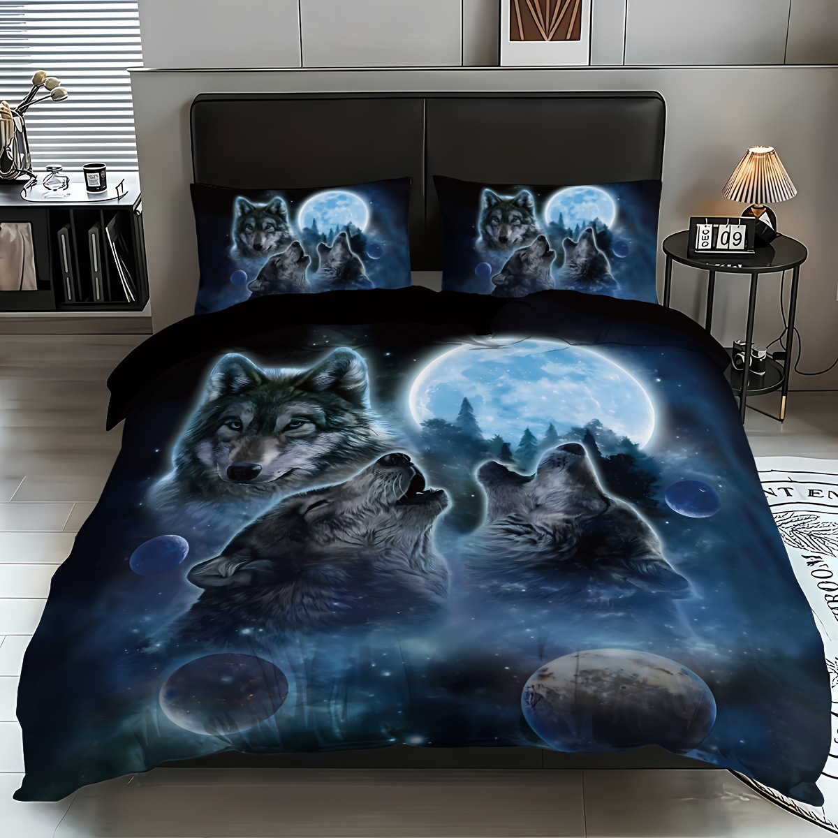 TEMU / JIT transfronterizo impresión digital abrasión edredón kit tridimensional animal lobo blanco estilo textil para el hogar dibujo puede hacer