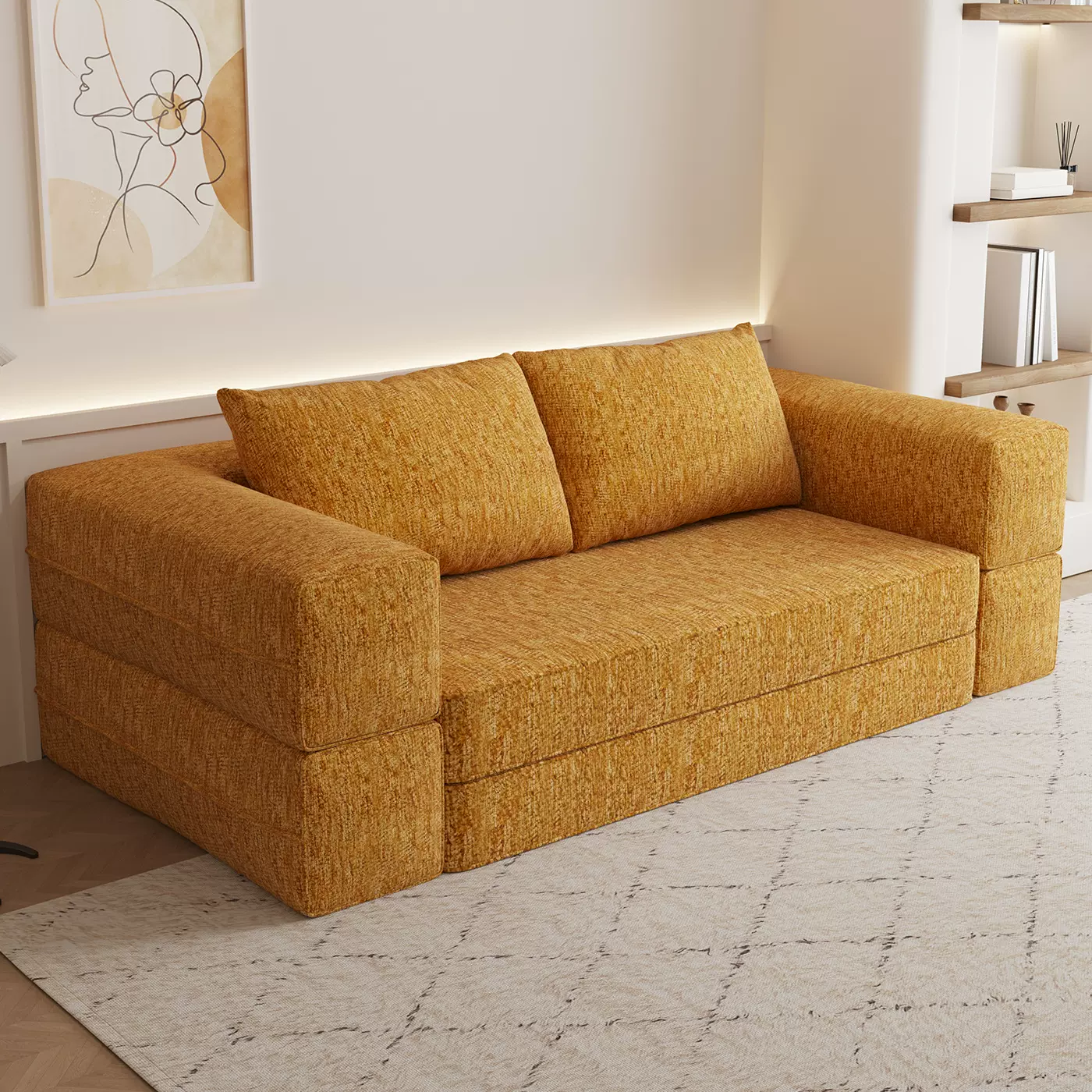 生产批发跨境外贸伸缩两用真空压缩沙发布艺沙发意式无骨架沙发