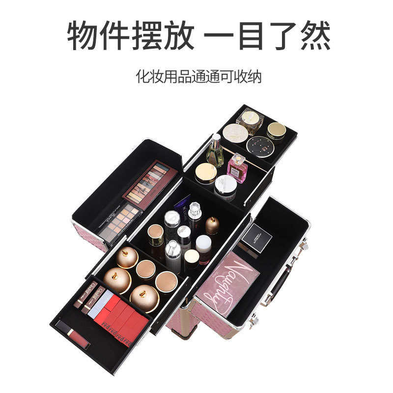 Profesional carro cosmético caso de uñas tatuaje bordado pelo caja de almacenamiento maquillaje artista Caja de Herramientas fábrica pelo liso