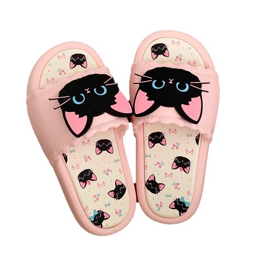Cartoon cute black kitten outdoor personality one-character slippers summer outdoor wear home anti-slip soft bottom cool slippers adorable