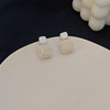 Square silver needle from pearl, advanced design cute earrings, internet celebrity, high-quality style