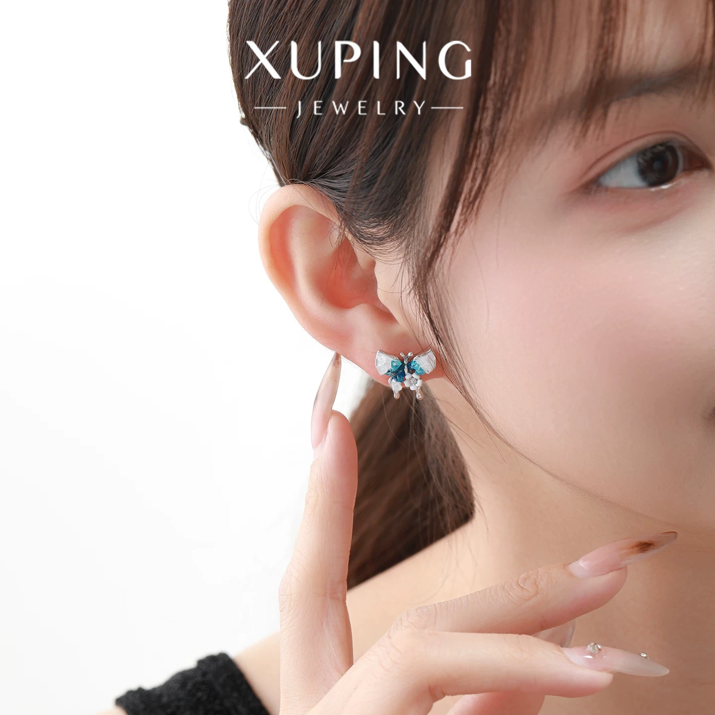Xuping goteo serie de papilla azul gradiente pernos de orejas de nicho de temperamento femenino nuevo diseño de alta sensación fácil de usar auriculares