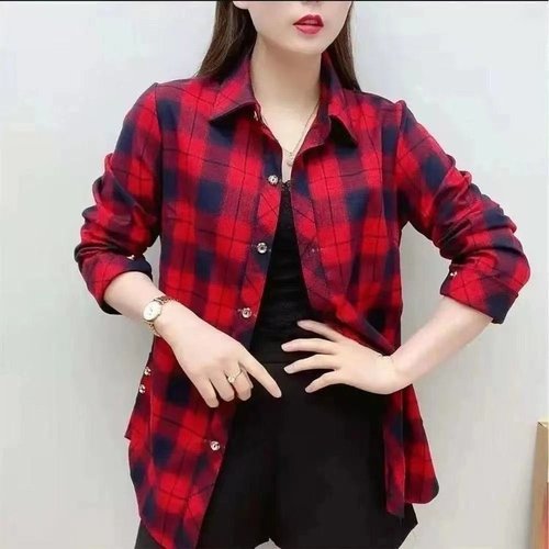 Autumn middle-aged mother's shirt for women, spring and autumn new plaid shirt, versatile casual long-sleeved top to cover the flesh and look slim