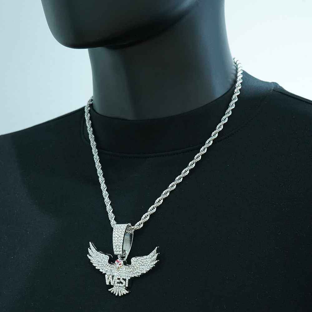 Juego de collar de 5mm de búho volador con diamantes dominantes de hip-hop para hombre, joyería de moda de diamantes completos tridimensionales de aleación