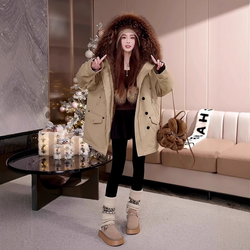 928 in Stock 2025 Winter New Korean Dongdaemun Workwear Style Hooded Lightweight Warm Parka down Cotton Jacket