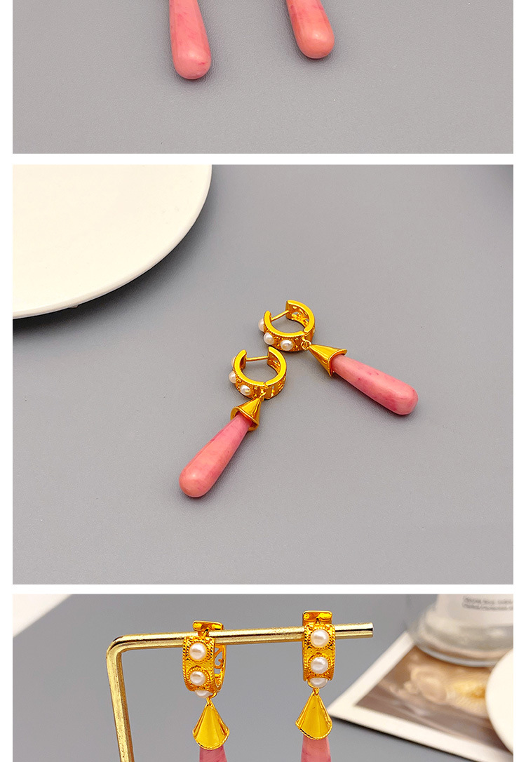 Simple Style Geometric Water Droplets Copper Gold Plated Artificial Pearls Natural Stone Drop Earrin