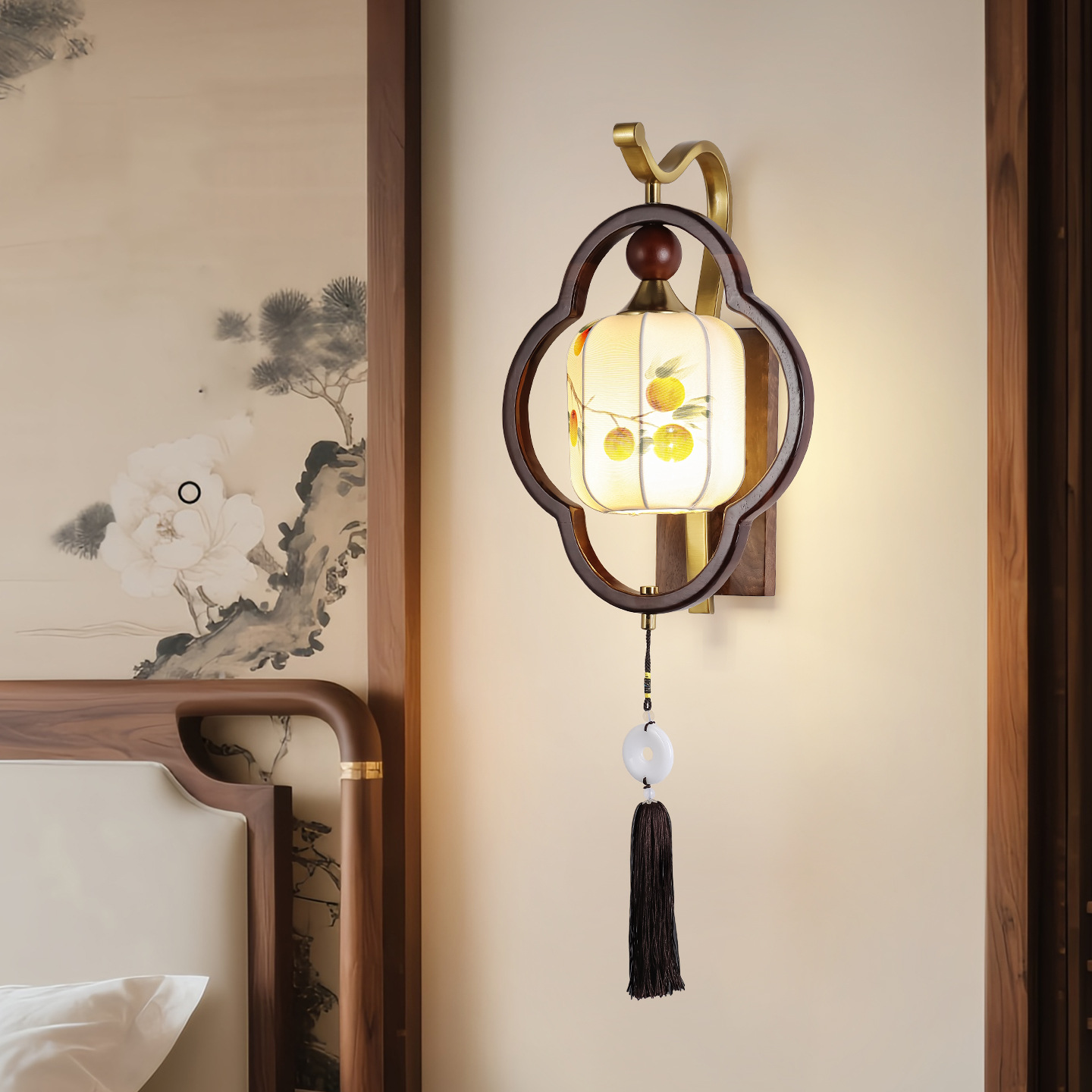 Estética de estilo Song dormitorio cabecera lámpara de pared nuevo estilo chino retro nuez sala de estar sala de té sala de estudio lámpara de pasillo L263