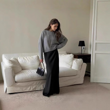 2025跨境宽松慵懒风短款毛衣女|欧美风套头宽松针织长袖圆领上衣