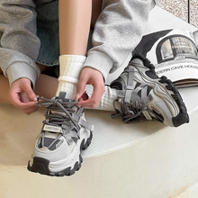 真皮老爹鞋女2025春秋厚底休闲运动鞋水钻百搭女款鞋子时尚休闲