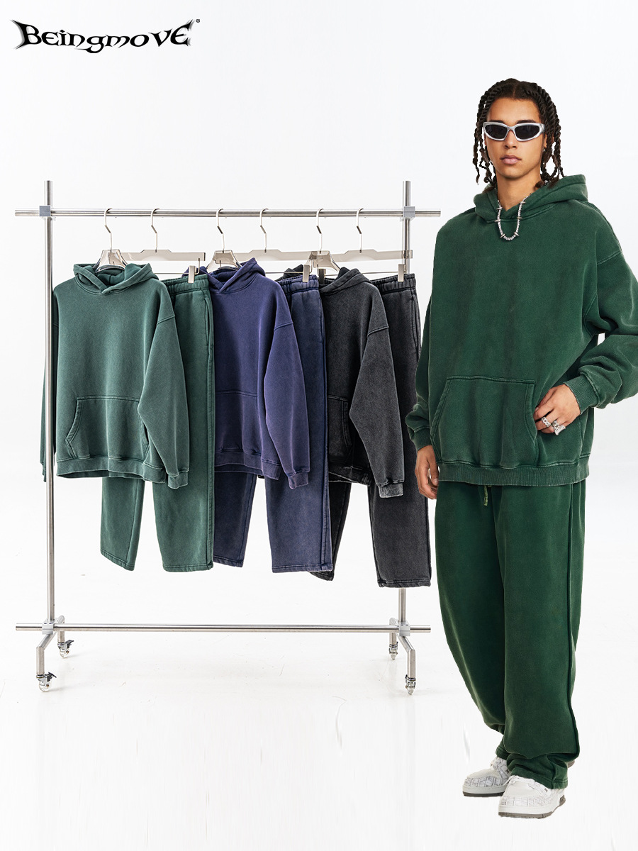 Conjunto de Sudadera y Pantalones Deportivos para Hombre, Estilo Urbano Europeo y Americano, Otoño/Invierno 2025, Holgado, de Alta Calidad, Lavado, Retro, con Forro Polar, Moderno