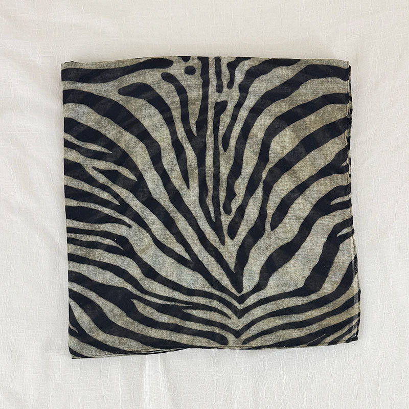 French-style zebra-pattern semi-transparent large square scarf shawl for women, 2026 summer new fashion, stylish long silk scarf for outerwear