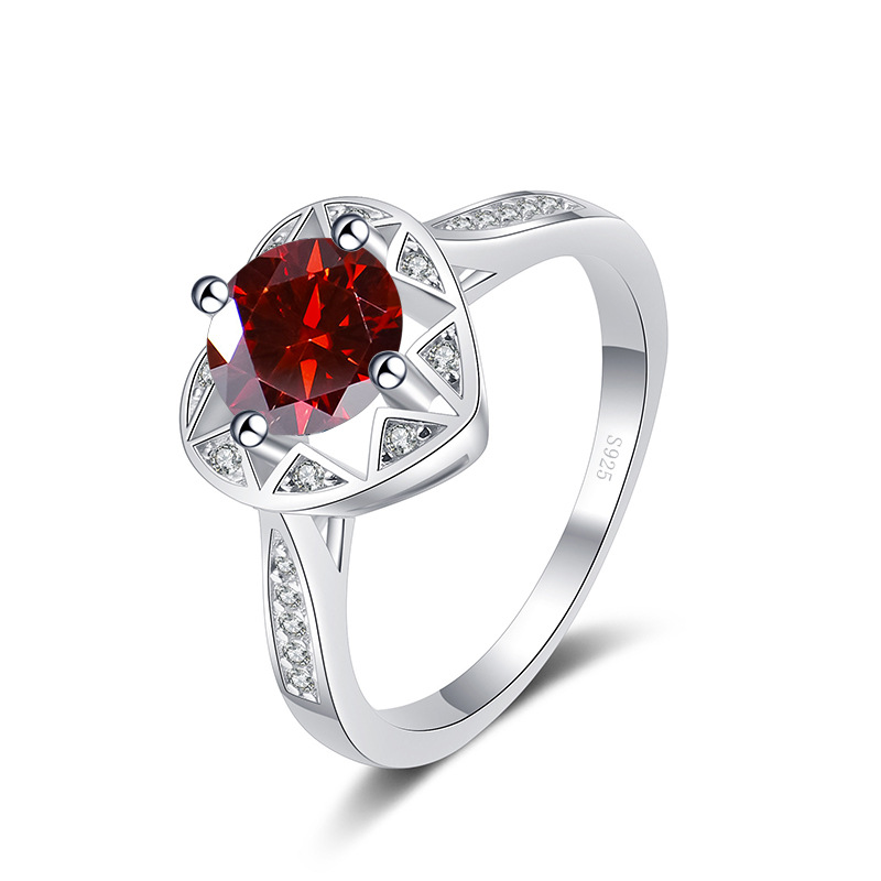 Ventas transfronterizas calientes S925 plata redonda 1 quilates anillo de piedra de moissanita estilo simple anillo de moda