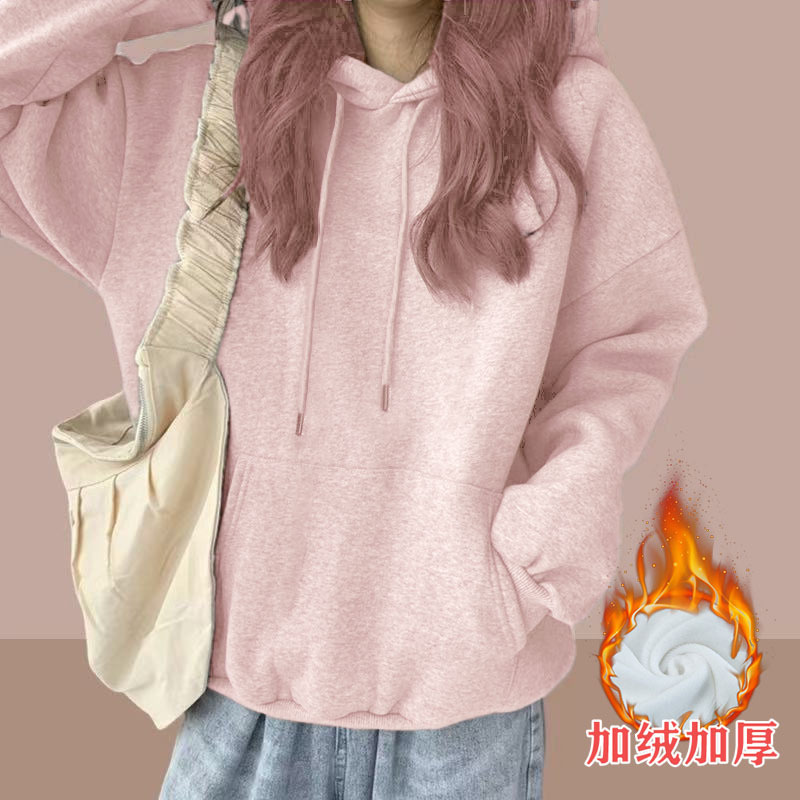 加绒连帽卫衣女情侣装2025秋冬宽松bf慵懒风休闲外套帽衫女装外贸|undefined