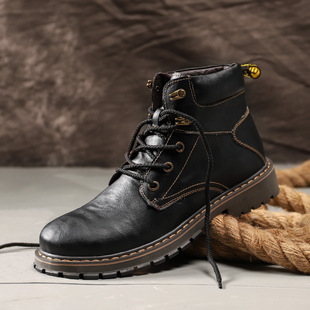 Autumn and Winter plus size New Cross-border Genuine Leather Outdoor Men's Martin Boots Snow Tooling Boots with Velvet