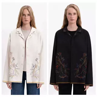 法式衬衫外套女薄款复古亚麻绣翻领慵懒风宽松百搭休闲衬衫外套女
